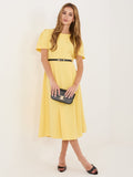 Giallo / ONE SIZE Abito Midi Elegante a Ruota con Cintura