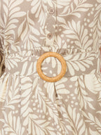 Beige / XS Abito in Viscosa a Fiori con Maniche Sbuffo