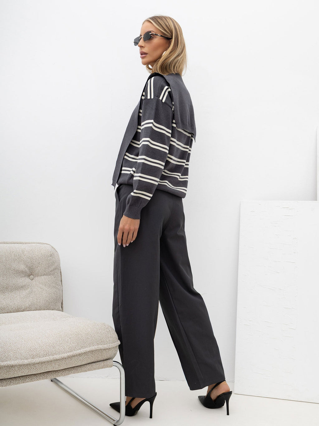 Amina - Maglione da Donna 2 in 1 a Righe Viscosa