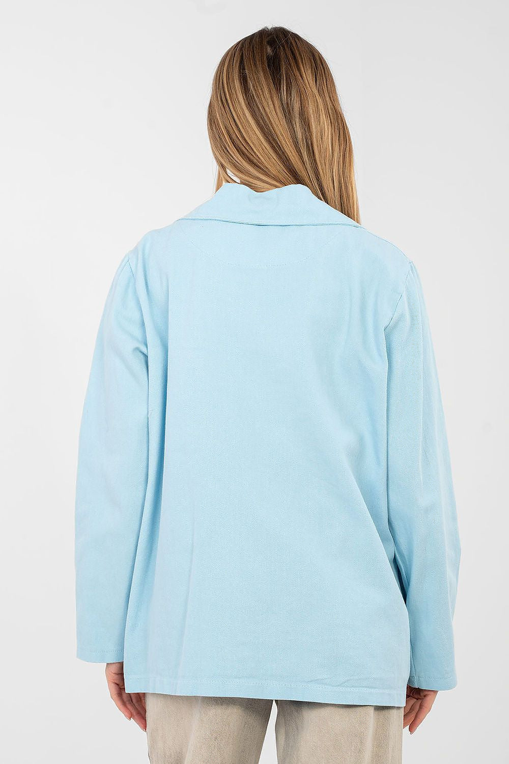 Blazer casual in cotone denim con ricami floreali - LILY