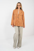 Blazer casual in cotone denim con ricami floreali - LILY