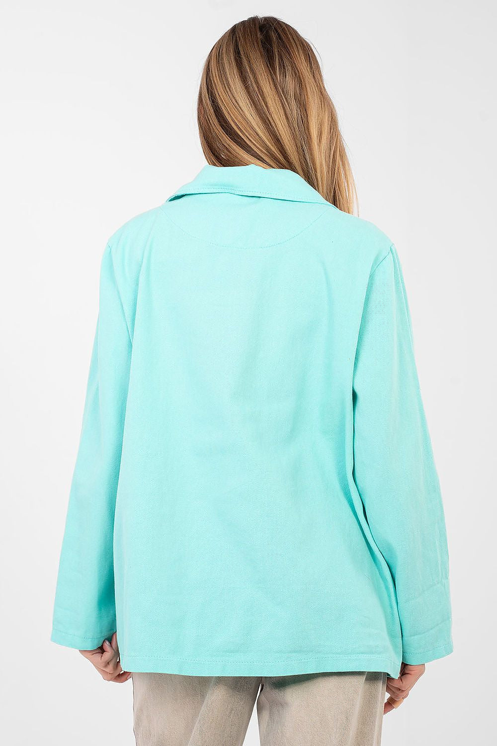 Blazer casual in cotone denim con ricami floreali - LILY