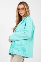 Blazer casual in cotone denim con ricami floreali - LILY