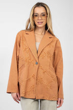Blazer casual in cotone denim con ricami floreali - LILY