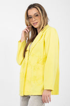 Blazer casual in cotone denim con ricami floreali - LILY