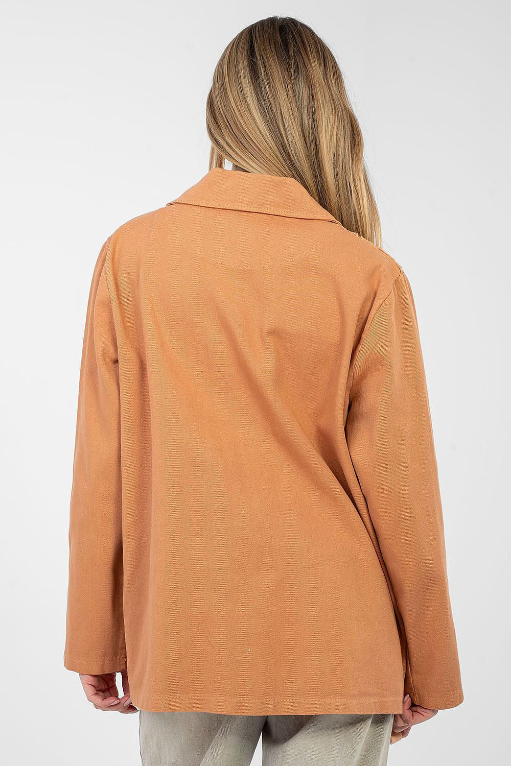 Blazer casual in cotone denim con ricami floreali - LILY
