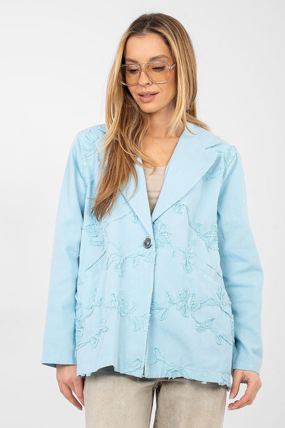 Azzurro / Universale Blazer casual in cotone denim
