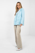 Blazer casual in cotone denim con ricami floreali - LILY