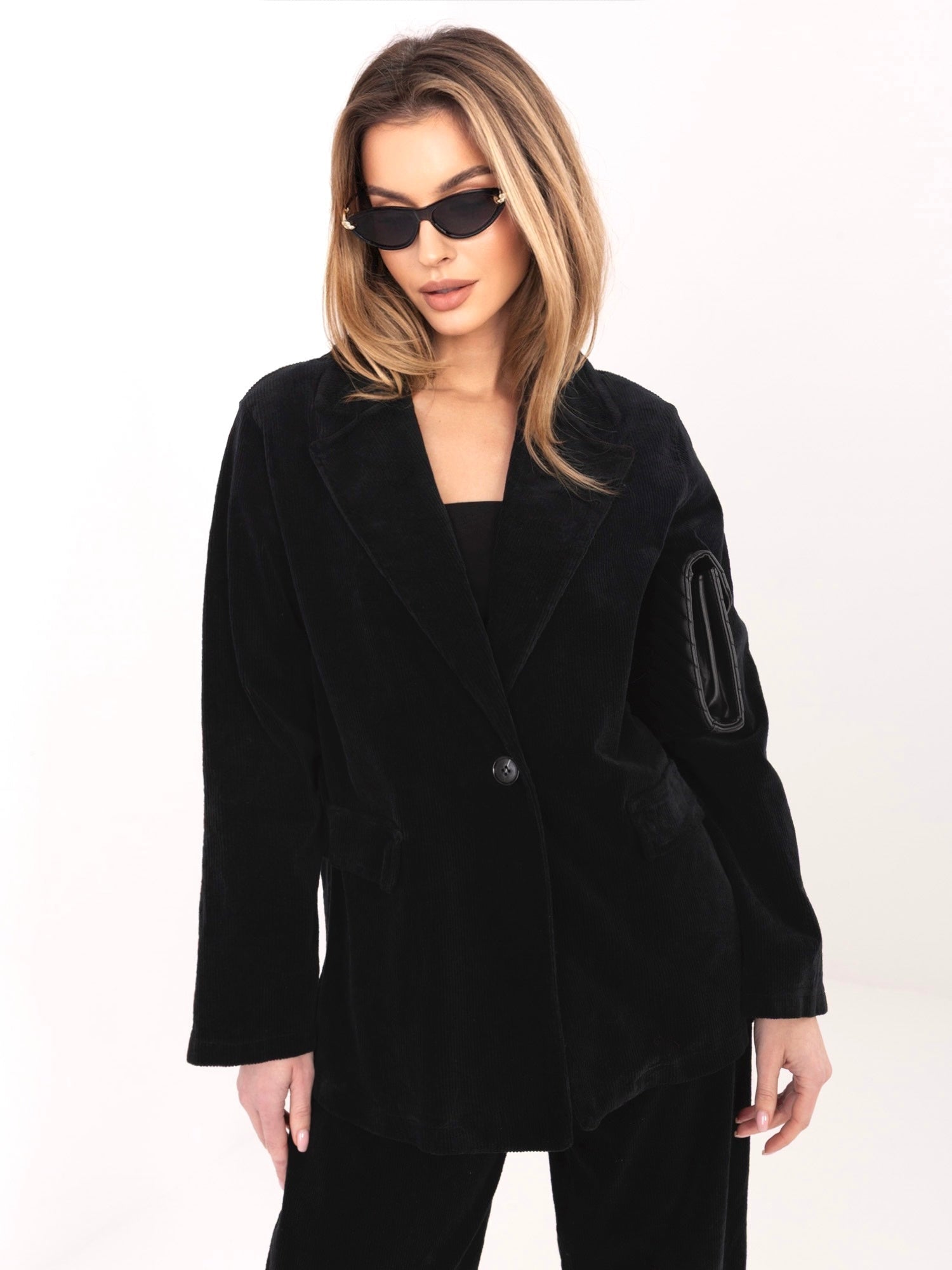 ONE SIZE / Nero Blazer Casual in Velluto a Coste