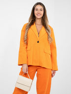 Blazer Casual in Velluto a Coste con Bottone Singolo