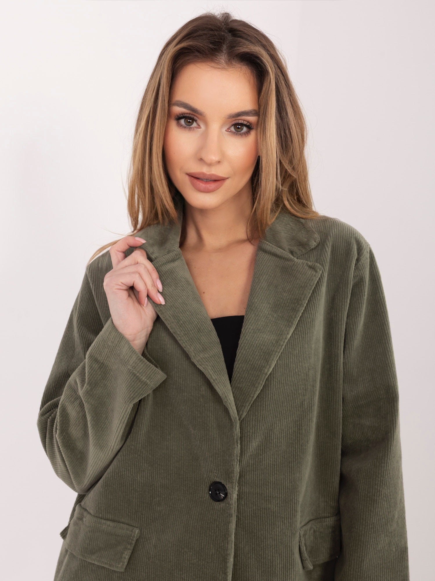 Blazer Casual in Velluto a Coste con Bottone Singolo