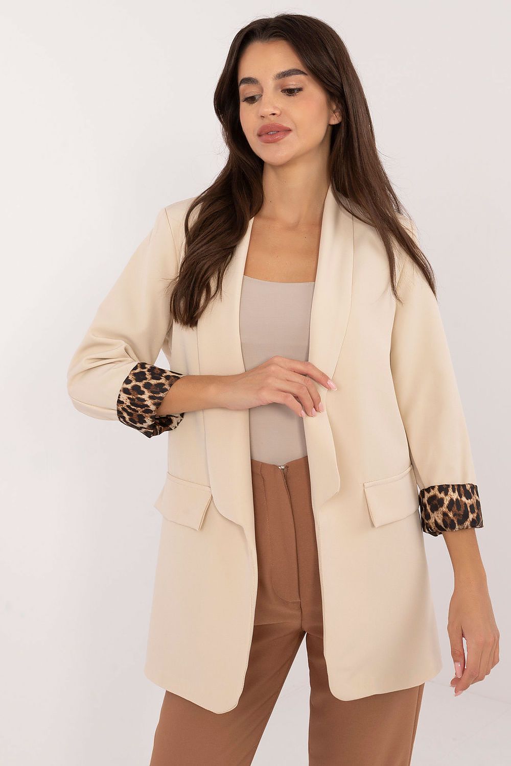 Blazer donna aperto con profili animalier - 200484