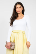 Bianco / S/M Blusa basic aderente in cotone elasticizzato