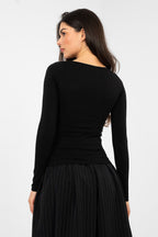 Blusa basic aderente in cotone elasticizzato - TIZIANA