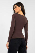 Blusa basic aderente in cotone elasticizzato - TIZIANA