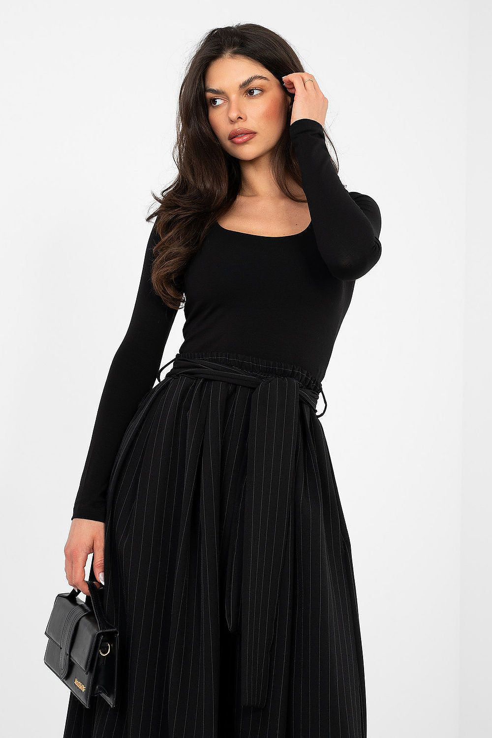 Nero / S/M Blusa basic aderente in cotone elasticizzato