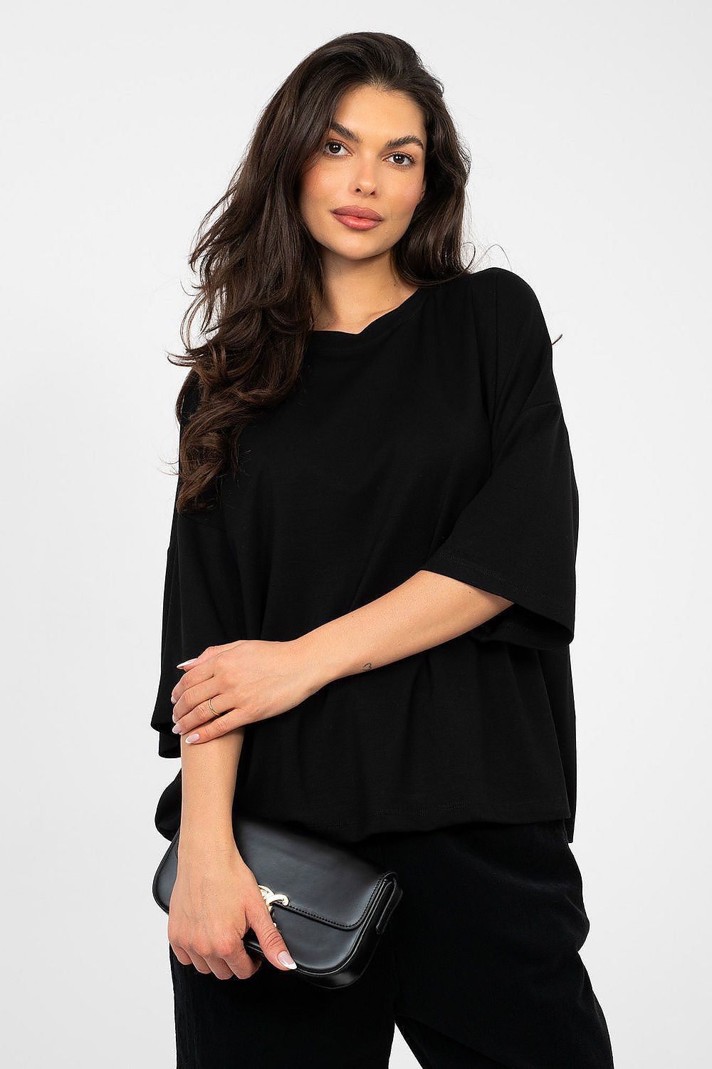 Nero / S/M Blusa basic in viscosa dal taglio morbido