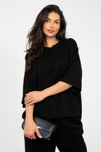 Nero / S/M Blusa basic in viscosa dal taglio morbido
