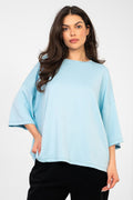 Azzurro / S/M Blusa basic in viscosa dal taglio morbido