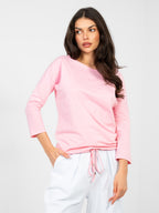 XS / Rosa Blusa Casual in Cotone con Maniche a 3/4 e Nodo
