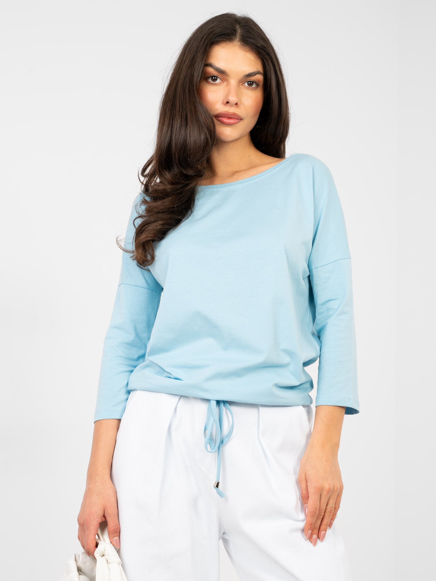 XS / Azzurro Blusa Casual in Cotone con Maniche a 3/4
