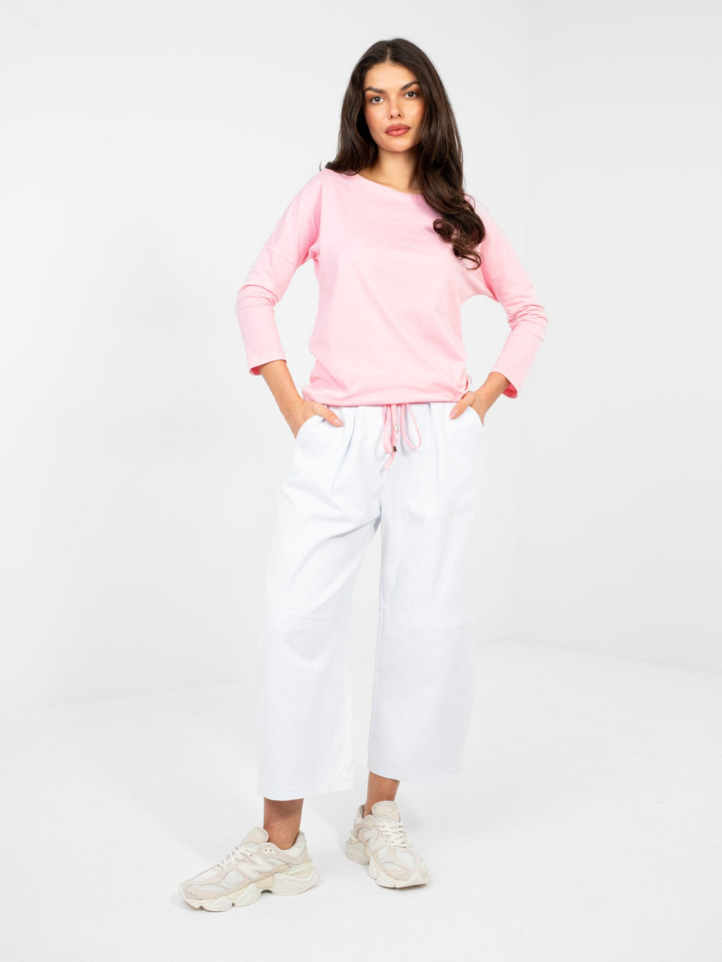 Blusa Casual in Cotone con Maniche a 3/4 e Nodo Vita (Mia)