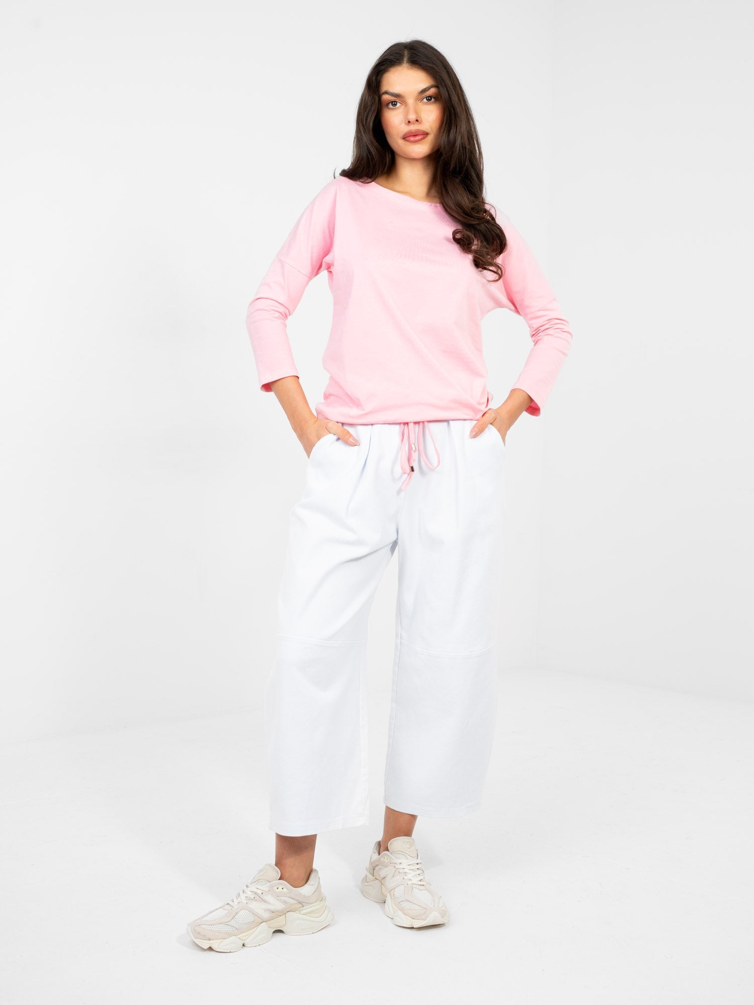 Blusa Casual in Cotone con Maniche a 3/4 e Nodo Vita (Mia)