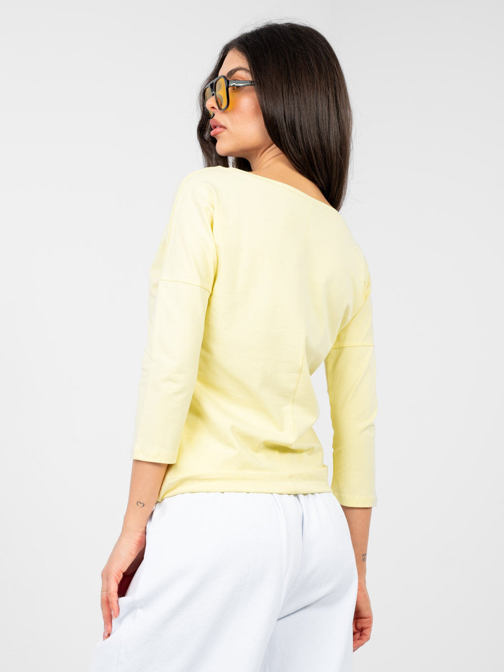 Blusa Casual in Cotone con Maniche a 3/4 e Nodo Vita (Mia)