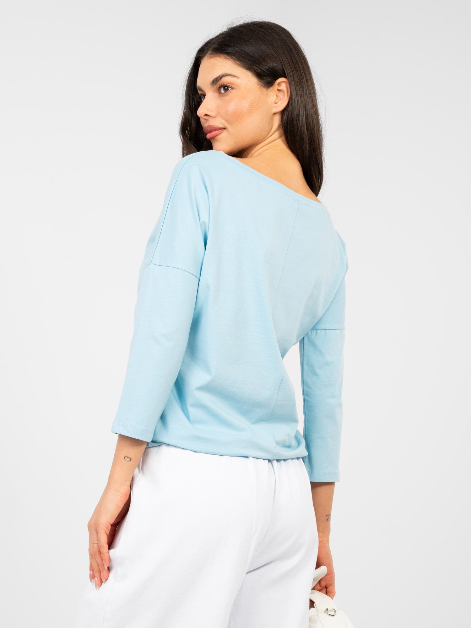 Blusa Casual in Cotone con Maniche a 3/4 e Nodo Vita (Mia)