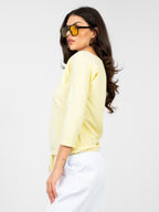 Blusa Casual in Cotone con Maniche a 3/4 e Nodo Vita (Mia)