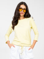 XS / Giallo Blusa Casual in Cotone con Maniche a 3/4 e Nodo