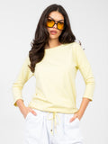 XS / Giallo Blusa Casual in Cotone con Maniche a 3/4 e Nodo