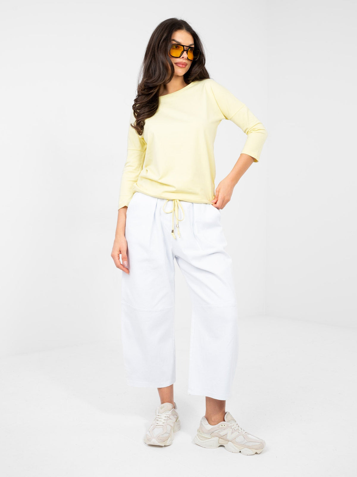 Blusa Casual in Cotone con Maniche a 3/4 e Nodo Vita (Mia)