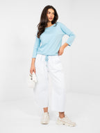 Blusa Casual in Cotone con Maniche a 3/4 e Nodo Vita (Mia)