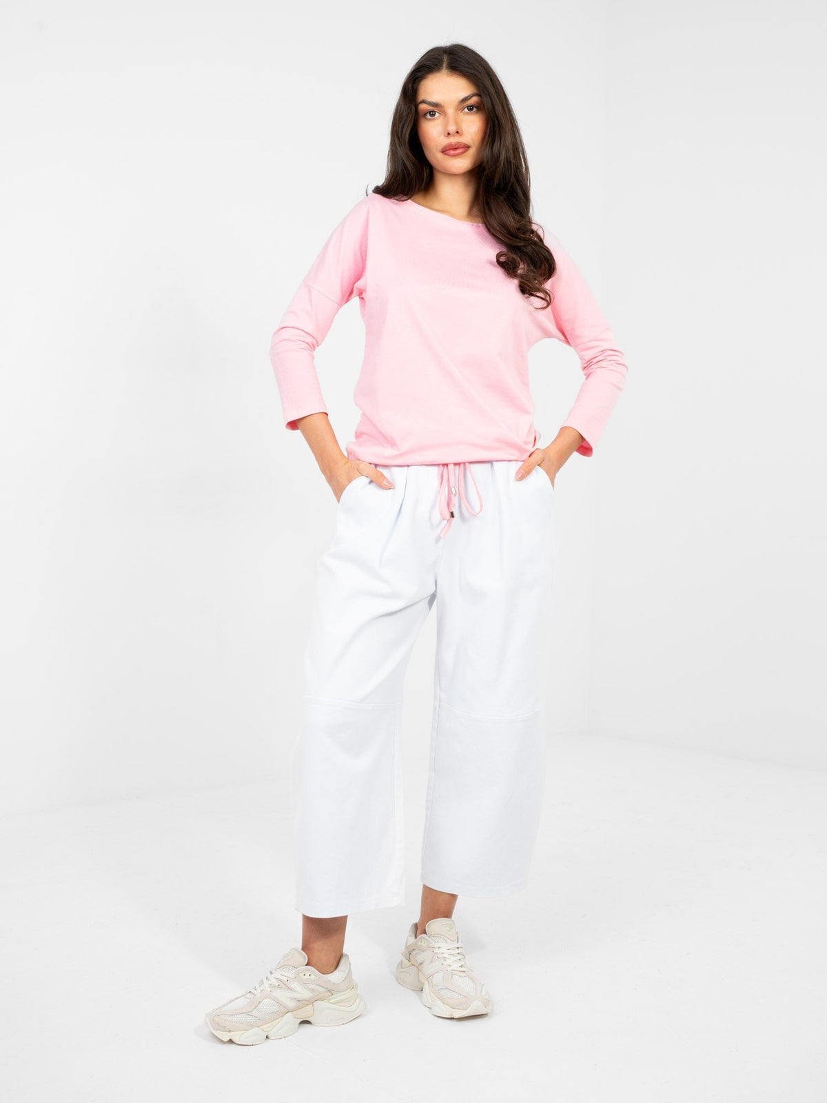 Blusa Casual in Cotone con Maniche a 3/4 e Nodo Vita (Mia)