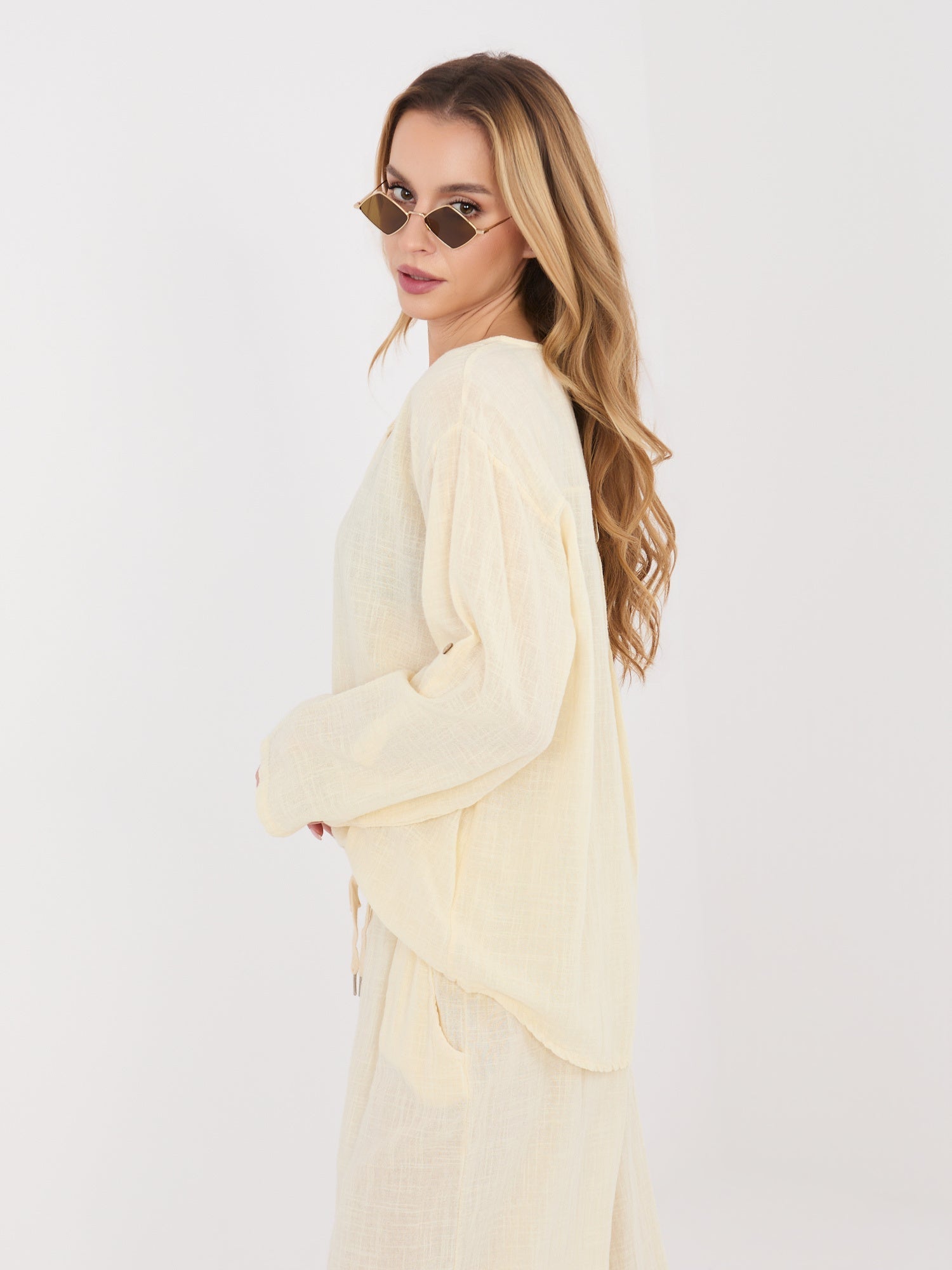 Blusa in Cotone con Scollo a V e Bottone Decorativo (Stella)