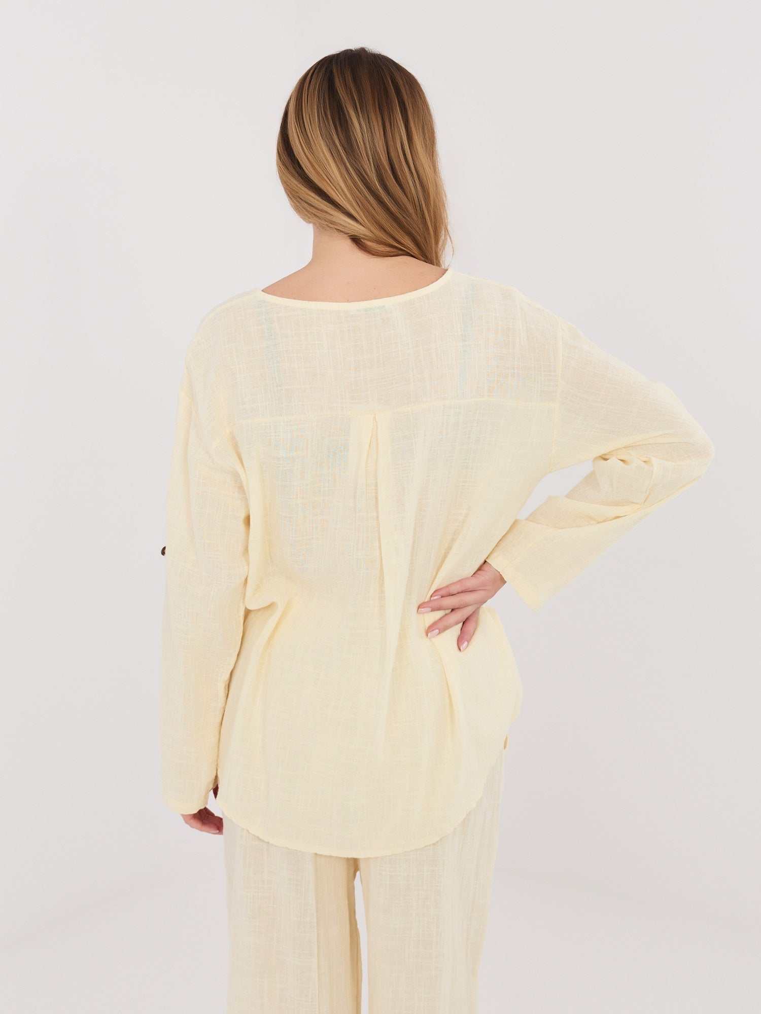 Blusa in Cotone con Scollo a V e Bottone Decorativo (Stella)