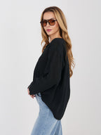 Blusa in Cotone con Scollo a V e Bottone Decorativo (Stella)
