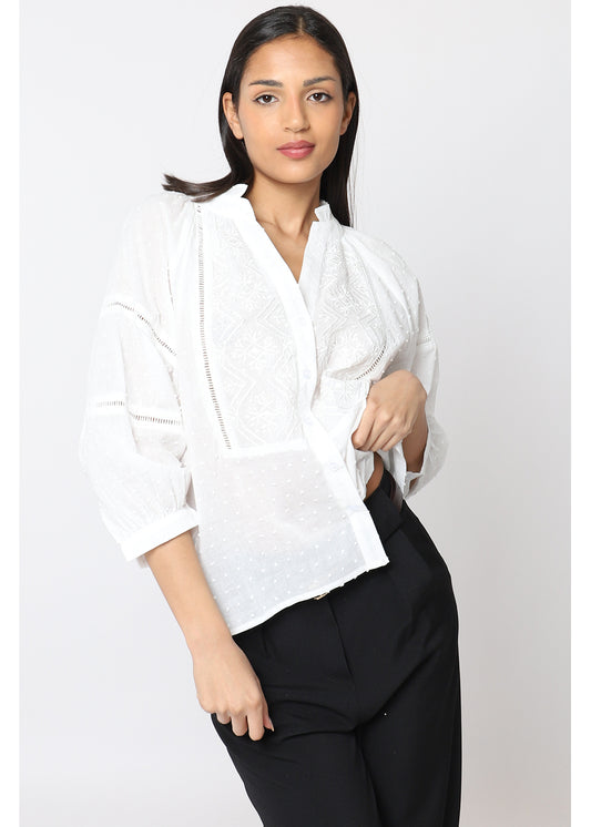 V-neck cotton blouse