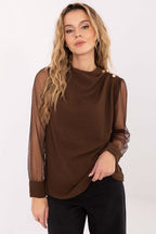 Marrone / Universale Blusa elegante con maniche trasparenti