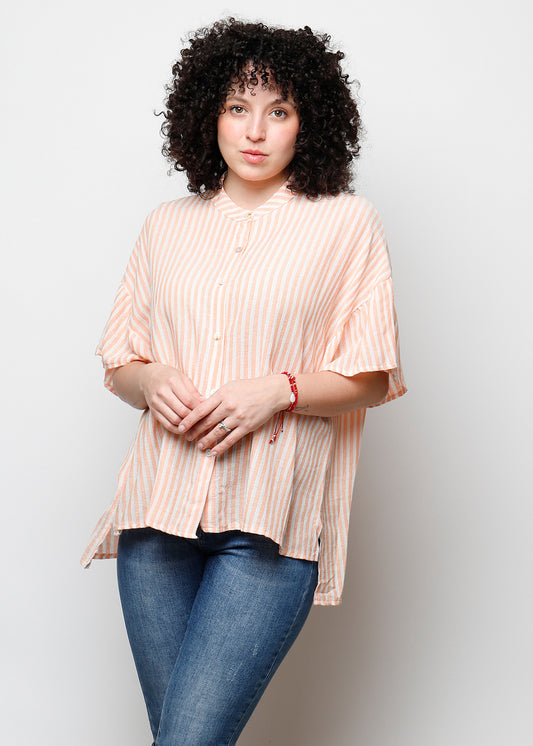 Blusa aperta con bottini rigata