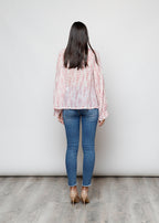 Camicia con fiocco, a manica lunga, stampa floreale con filo lurex.