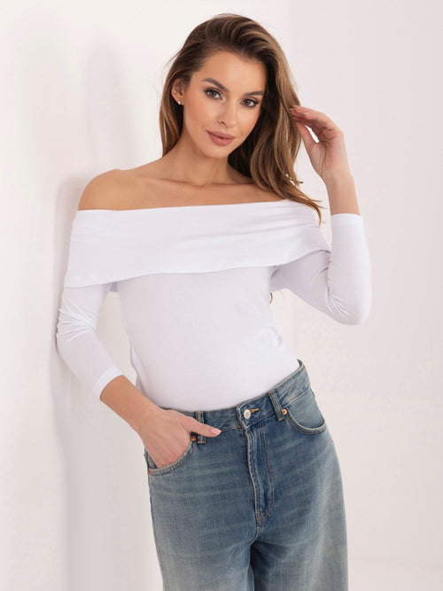 Bianco / S/M Blusa Fitted con Scollo Off-the-Shoulder