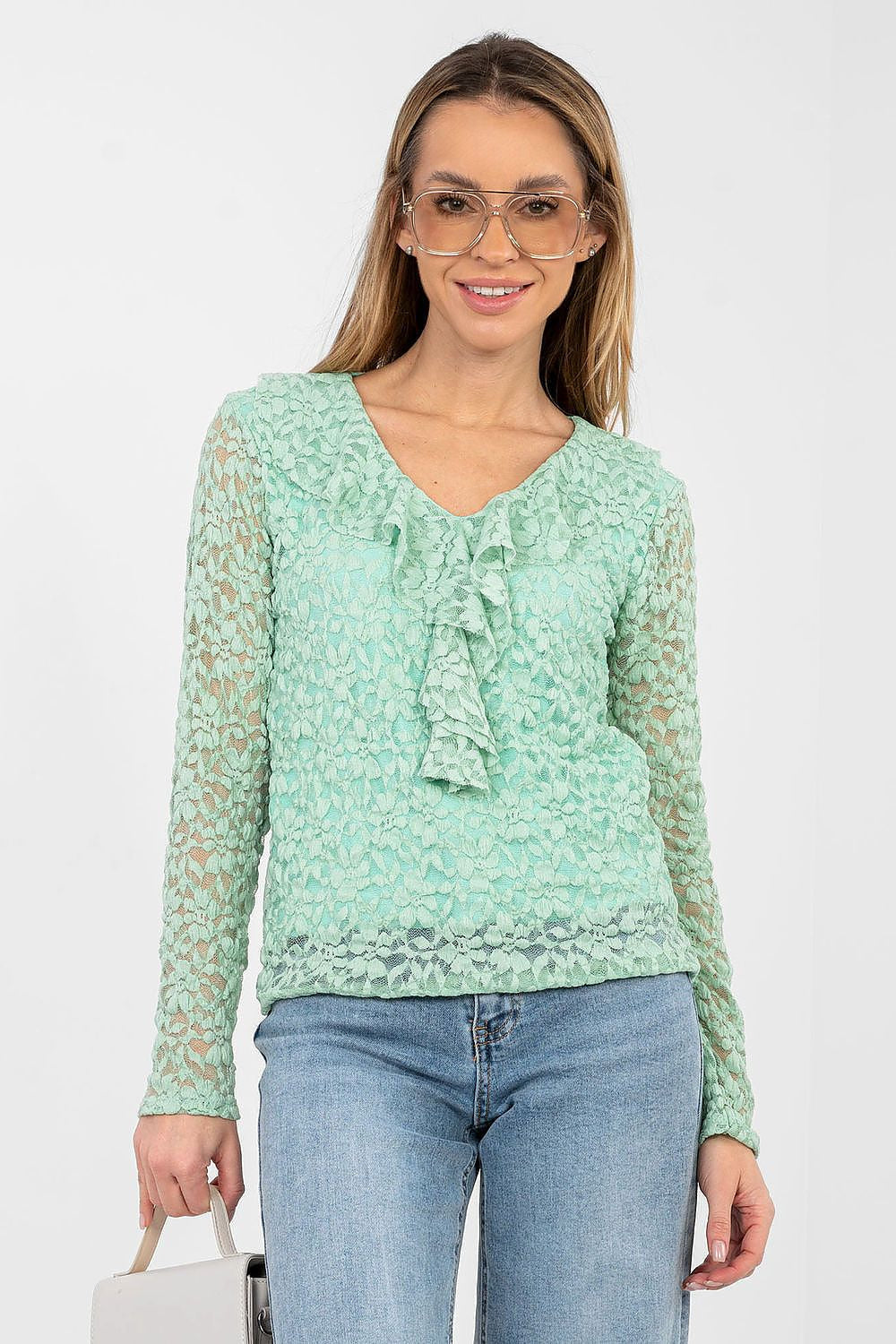 Verde / universale Blusa in pizzo viscosa - 223838