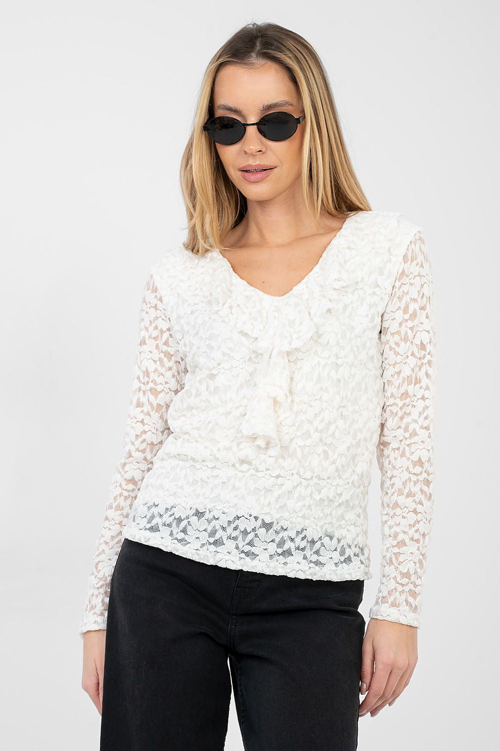 Beige / universale Blusa in pizzo viscosa - 223838