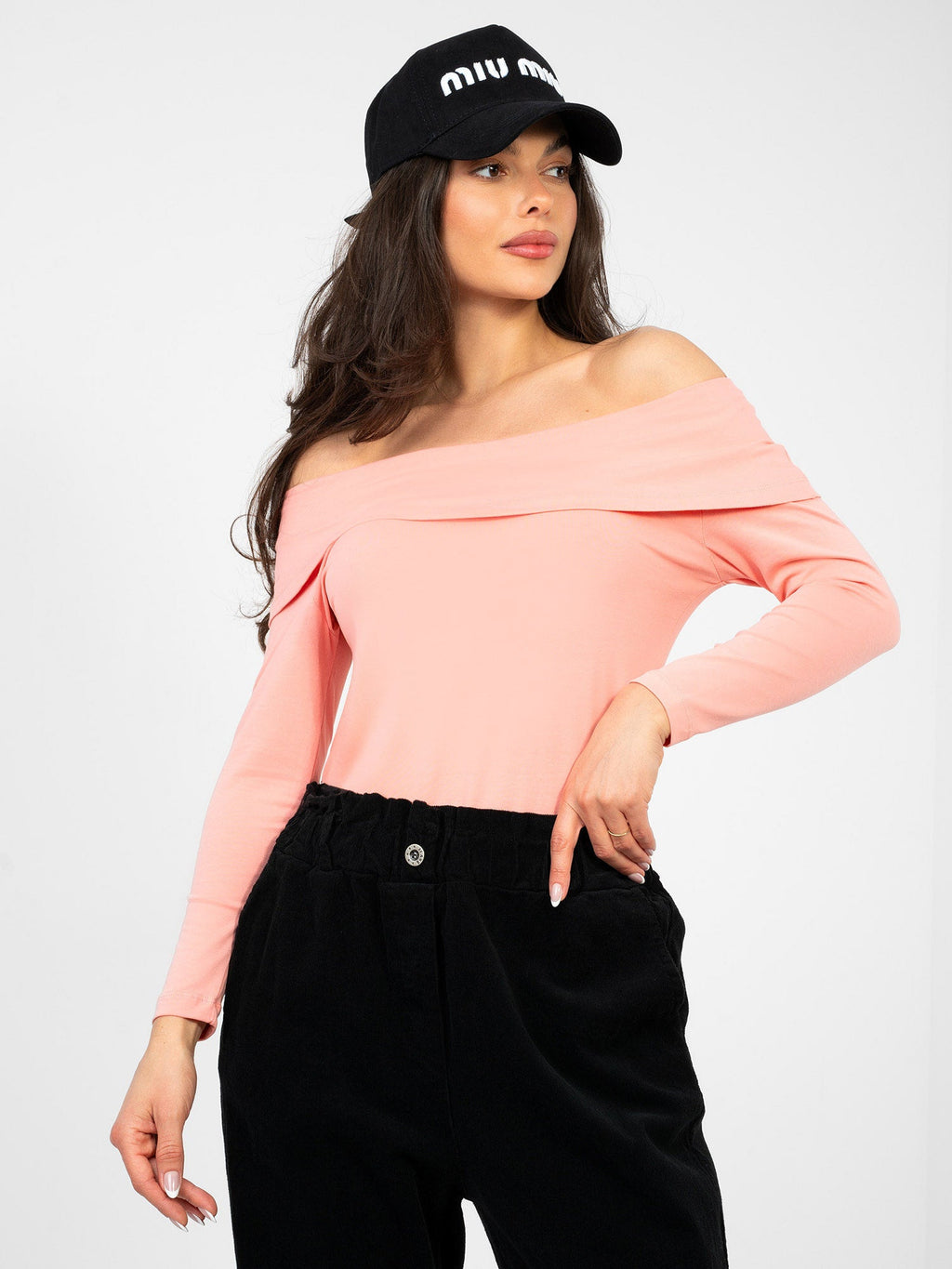 Rosa / S/M Blusa Fitted con Scollo Off-the-Shoulder