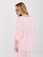 Blusa in Cotone con Scollo a V e Bottone Decorativo (Stella)