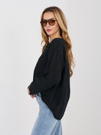 Blusa in Cotone con Scollo a V e Bottone Decorativo (Stella)