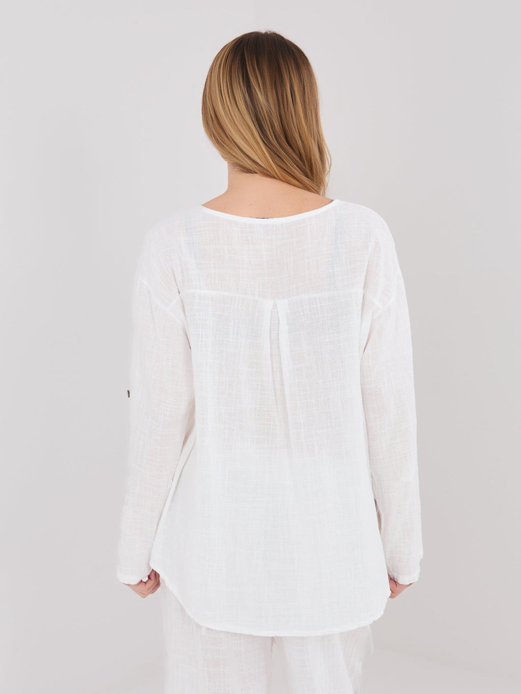 Blusa in Cotone con Scollo a V e Bottone Decorativo (Stella)