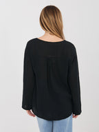 Blusa in Cotone con Scollo a V e Bottone Decorativo (Stella)